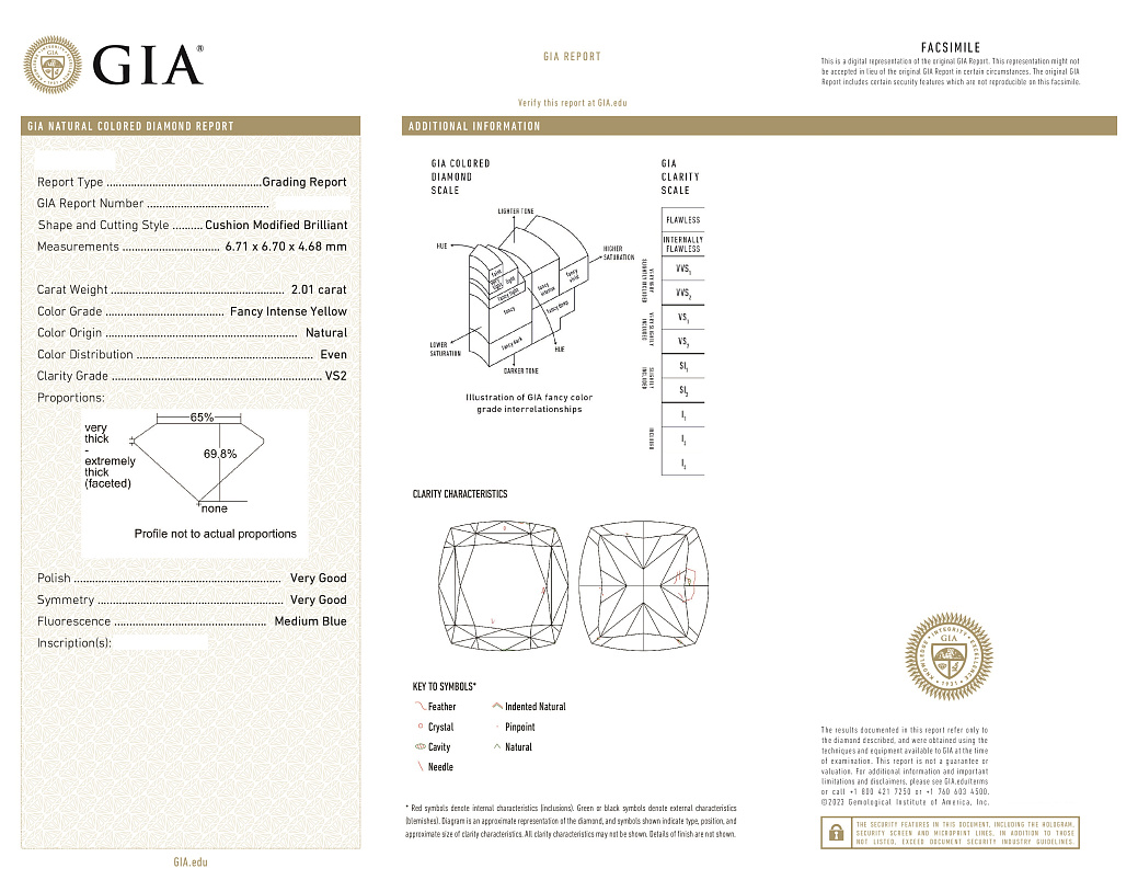 Украшение GIA  Серьги 2,00/2,01 ct. Fancy Intense Yellow/VS2 (Cushion Diamonds)   