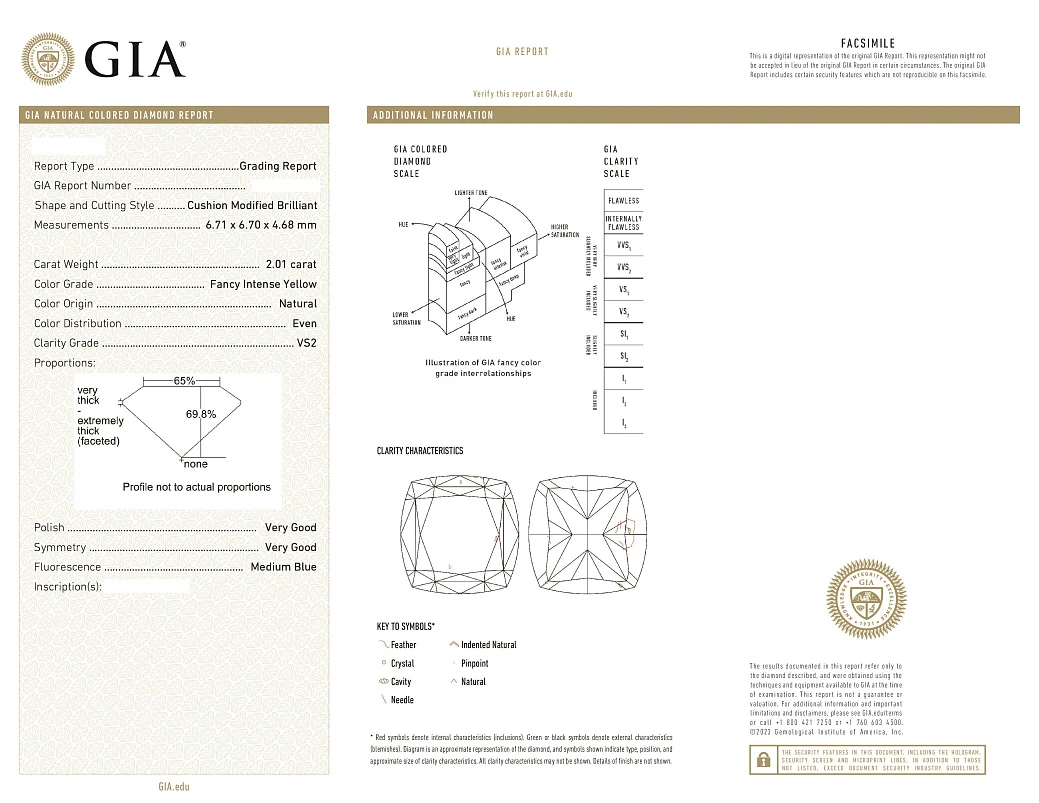 Украшение GIA  Серьги 2,00/2,01 ct. Fancy Intense Yellow/VS2 (Cushion Diamonds)   