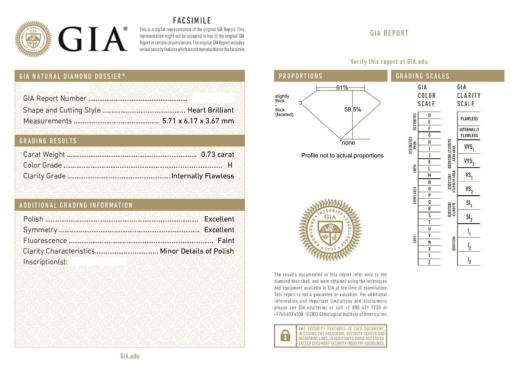 Украшение GIA  Подвеска 0,73 ct. H/Internally Flawless (Heart Diamond)   
