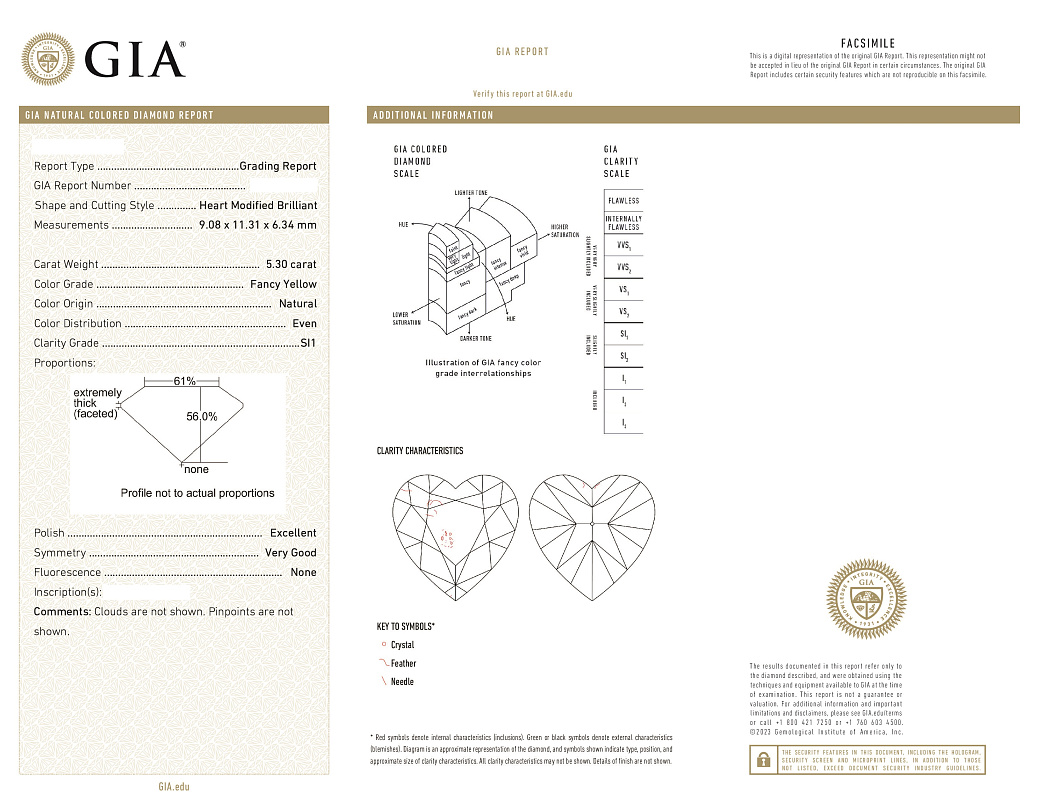 Украшение NO NAME  Кольцо 5,30 ct. Fancy Yellow/Si1 (Heart Diamond)   