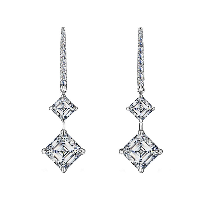 Украшение GIA  Серьги 1,00/1,03 ct. F/VS1 x 0,54/0,54 ct. F/VS1 (Asscher cut)   