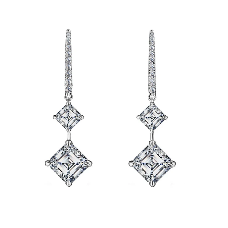 Украшение GIA  Серьги 1,00/1,03 ct. F/VS1 x 0,54/0,54 ct. F/VS1 (Asscher cut)   
