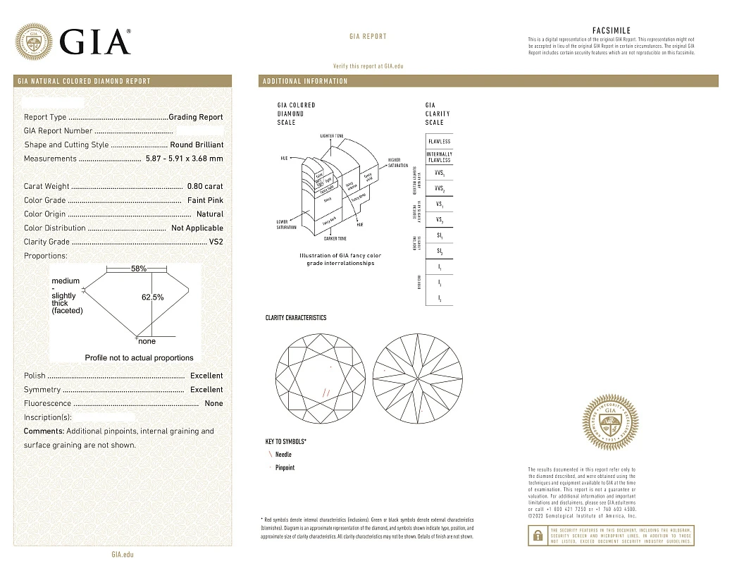 Украшение GIA  Серьги 0,80/0,81 ct. Faint Pink/VS2-Si1 (Round Diamonds)   