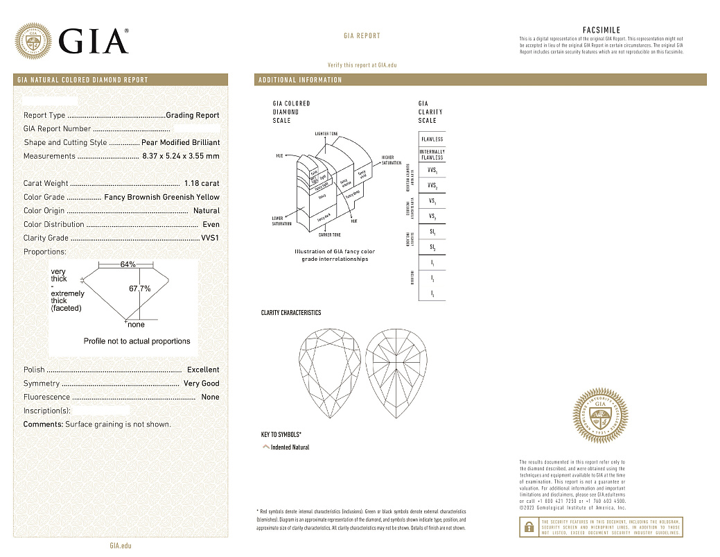 Украшение GIA  Серьги 1,18/1,25 ct. Fancy Brownish Greenish Yellow/VVS   