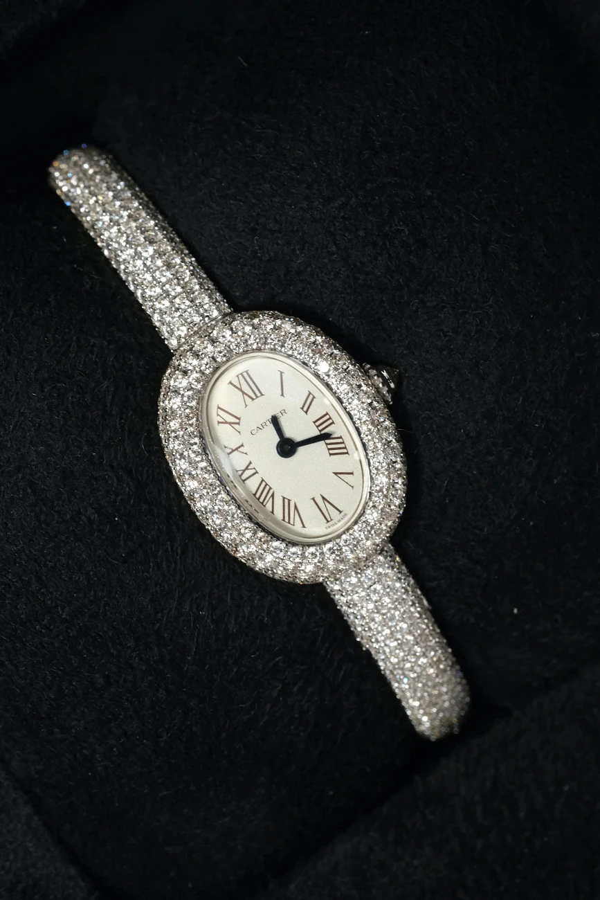 Часы Cartier  Custom Baignoire Full Diamonds Pave Size 16 White Gold  HPI01607