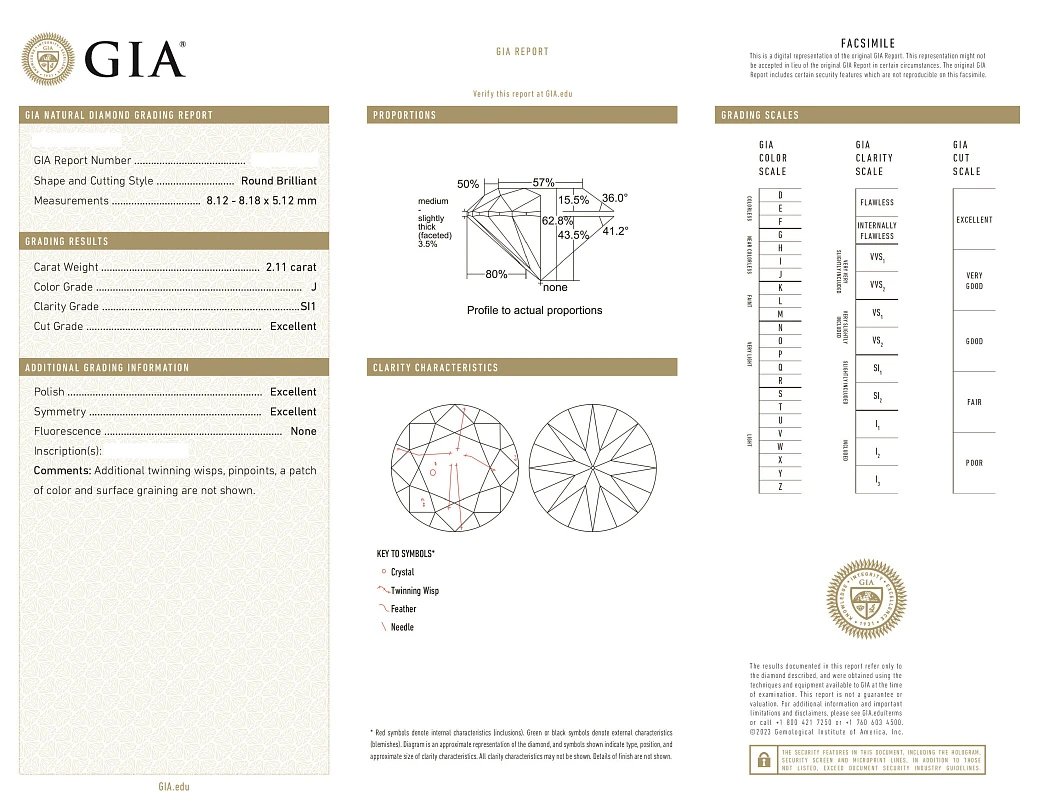 Украшение GIA  Кольцо с бриллиантом 2,11 ct. J/Si1 (3 Excellent)   