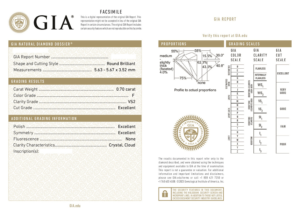 Украшение NO NAME  Серьги 0,70/,70 ct. F/VS2 &quot;Round Diamonds&quot;   
