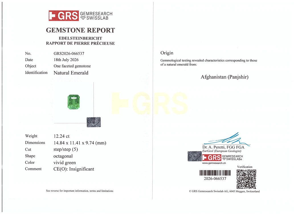 Украшение GRS GemResearch Swisslab  Колье с изумрудом 12,24 ct.   