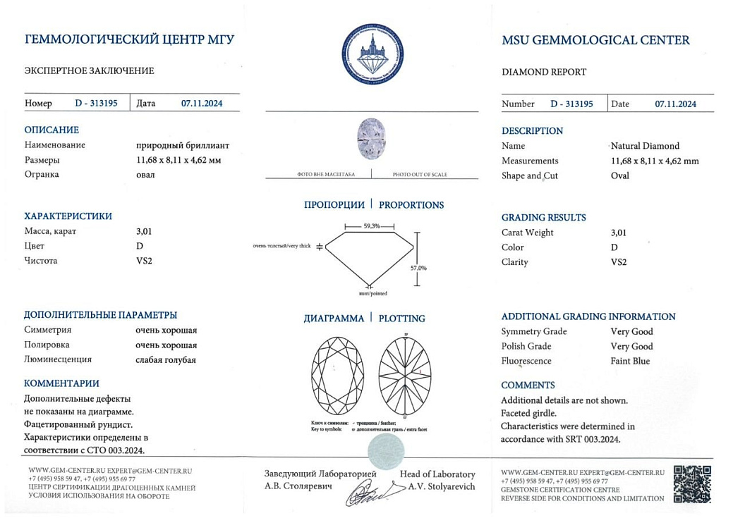 Украшение GIA  Кольцо с бриллиантом 3,01 ct. D/VS2   