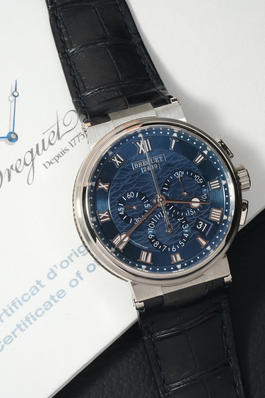 Часы Breguet  Marine Chronograph White Gold Blue Dial  5527BB/Y2/9WV