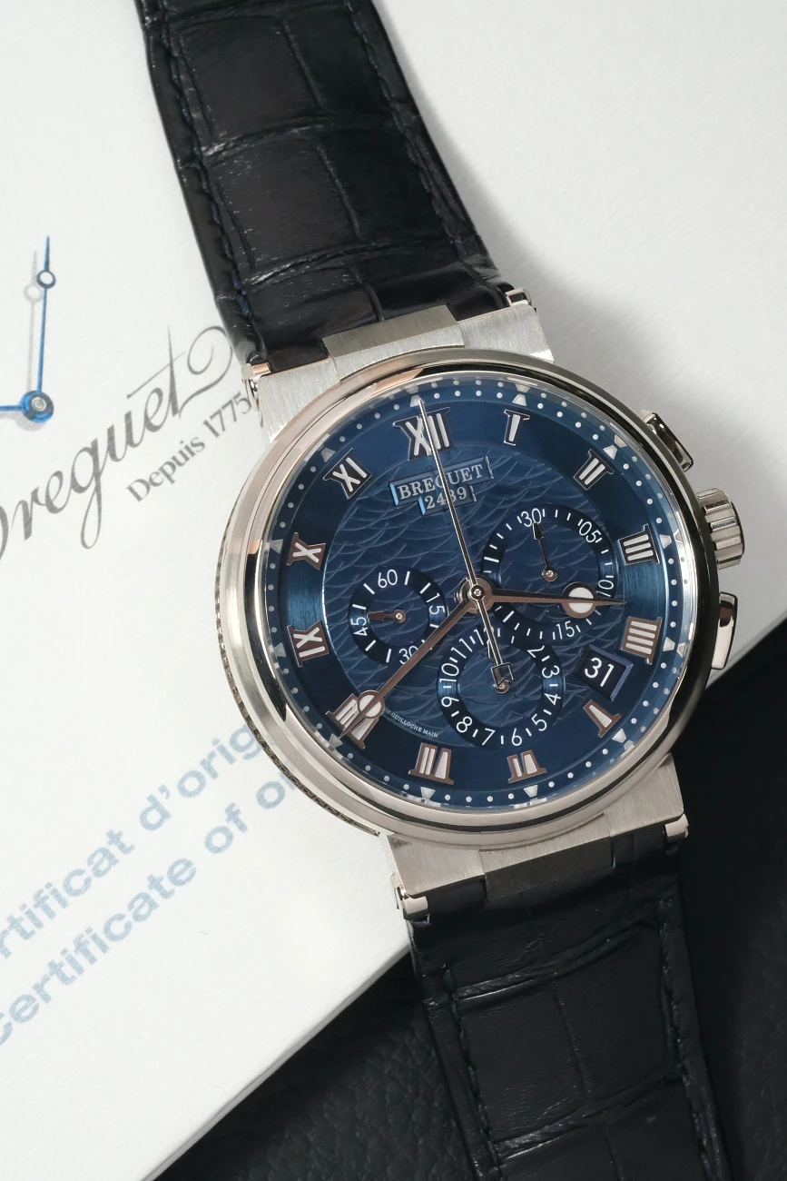 Часы Breguet  Marine Chronograph White Gold Blue Dial  5527BB/Y2/9WV