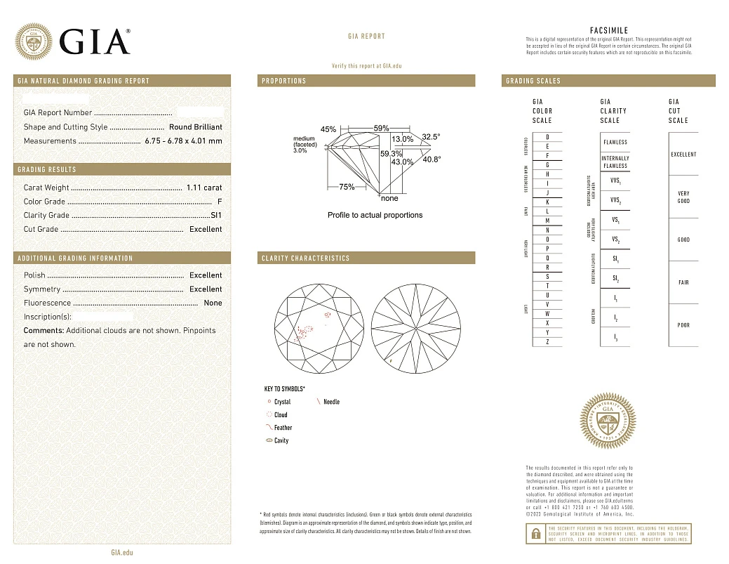 Украшение GIA  Кольцо С Бриллиантом 1,11 Ct. F/Si1 (3 Excellent) Lucky Number   
