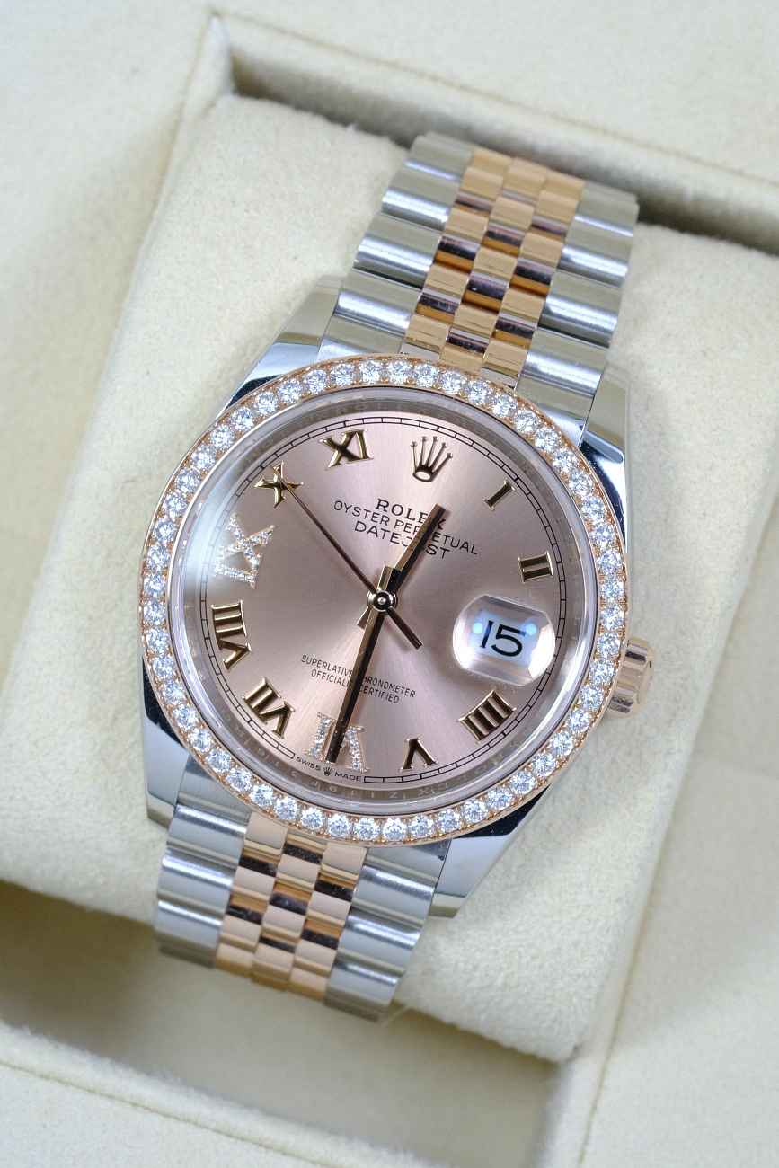 Часы Rolex  Oyster Perpetual Datejust 36 Mm Everose Rolesor Diamonds Pink Dial  126281RBR
