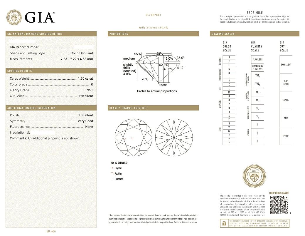 Украшение GIA  Серьги с бриллиантами 1,50/1,50 ct. K/VS1   