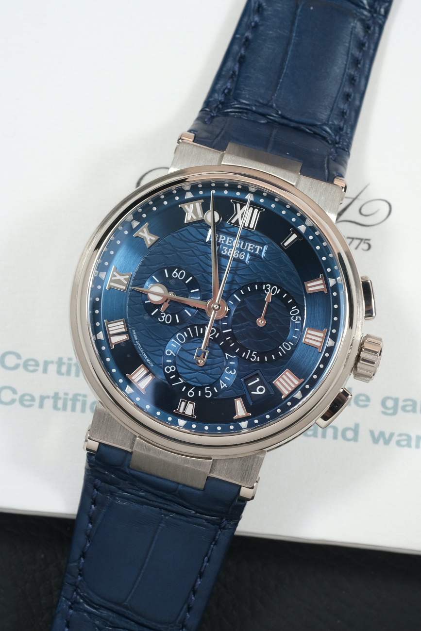 Часы Breguet  Marine Chronograph White Gold Blue Dial  5527BB/Y2/9WV