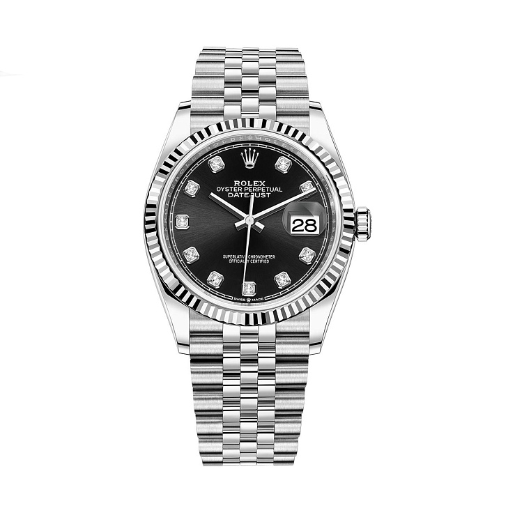 Часы Rolex  Datejust 36Mm Steel & White Gold Black Dial Diamonds  126234