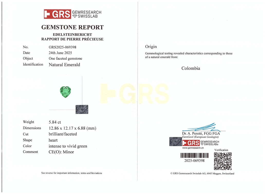 Украшение GRS GemResearch Swisslab  Кольцо с изумрудом 5,84 ct. Intense To Vivid Green (Colombia)   
