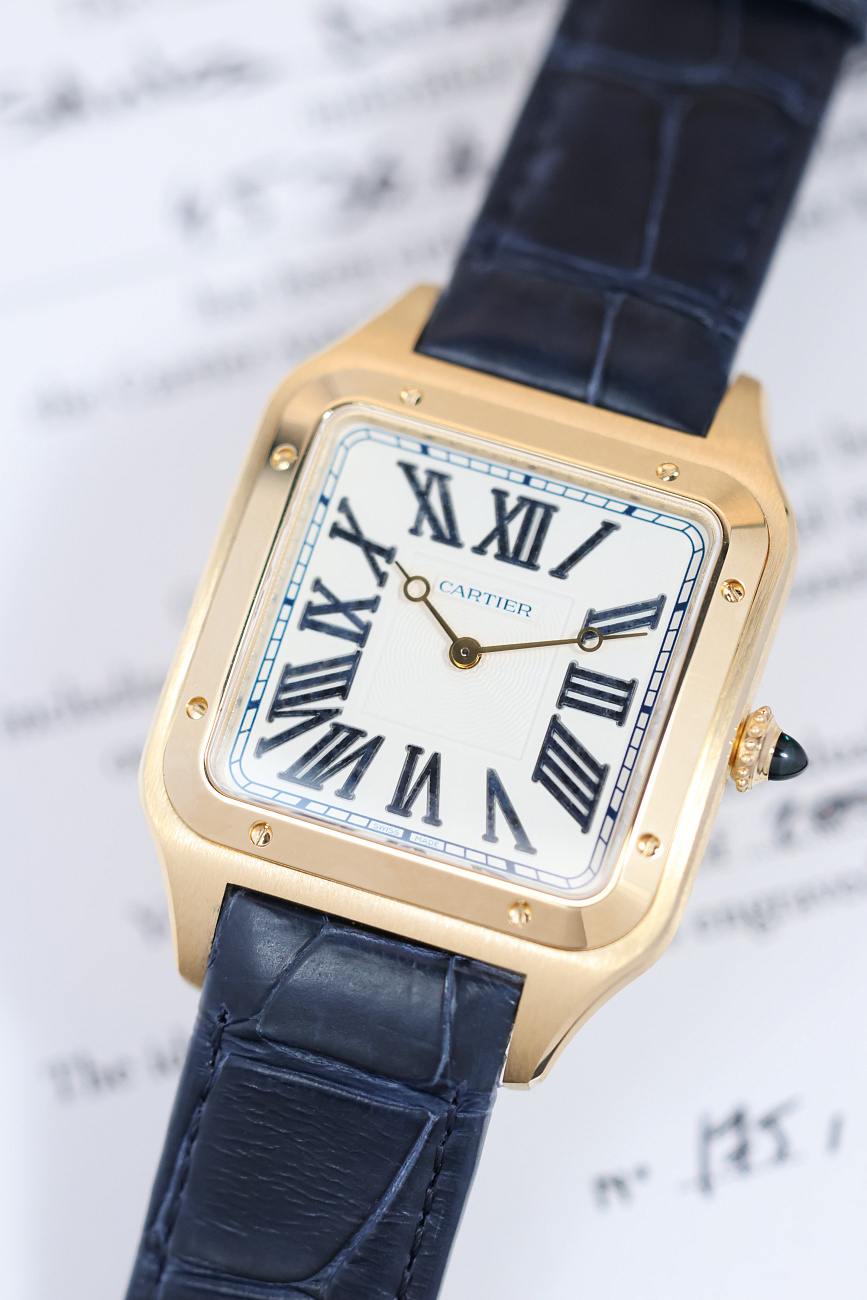 Часы Cartier  SANTOS-DUMONT  Limited Edition XL Model Yellow Gold Blue Roman Numerals  WGSA0084