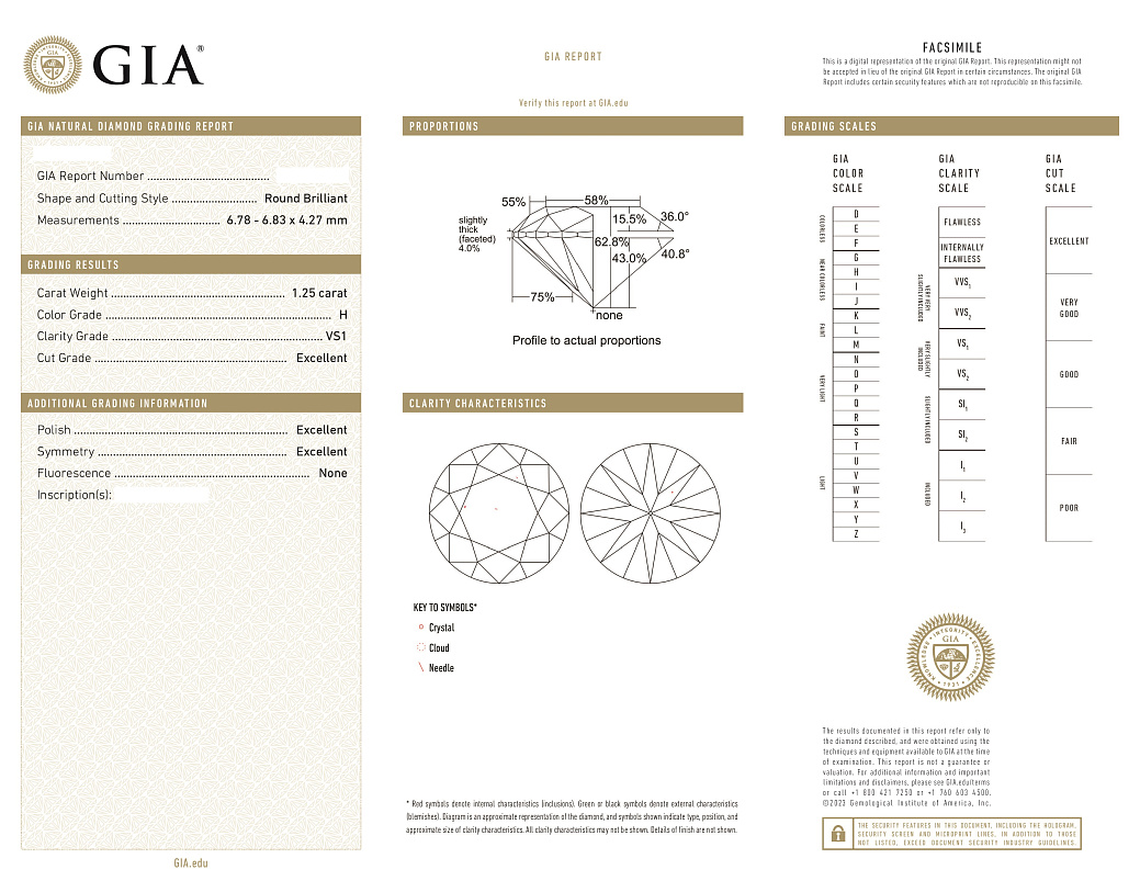 Украшение GIA  Серьги с бриллиантами 1,25/1,25 ct. H/VS1 (3 Excellent)   