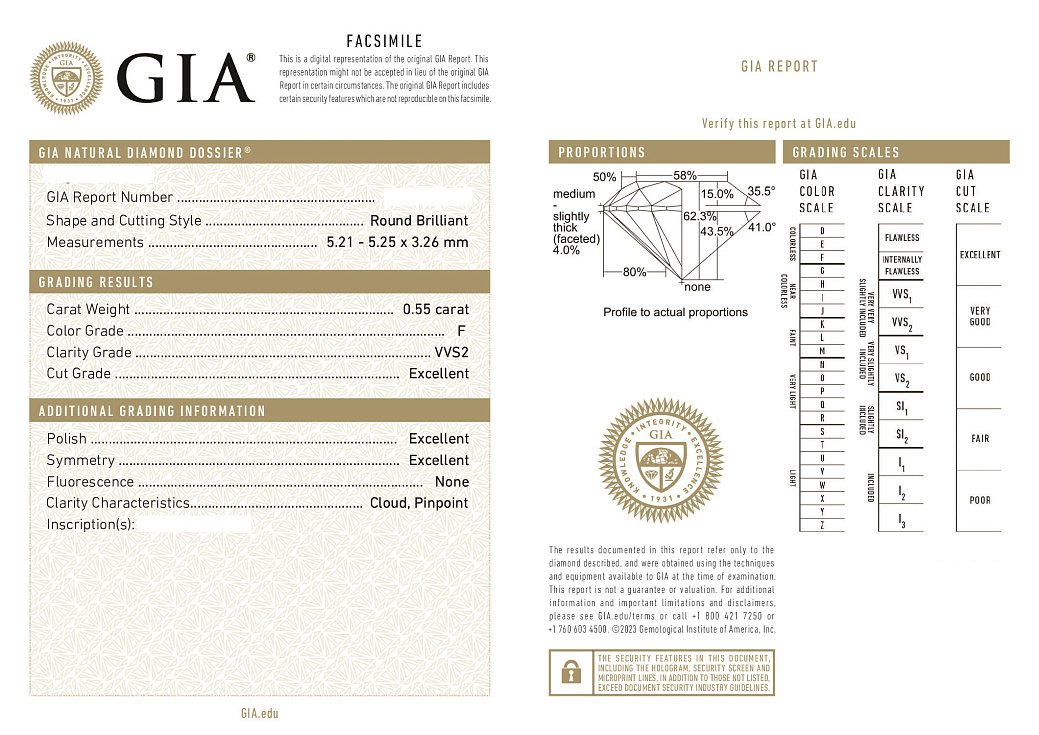 Украшение GIA  Серьги 0,55/0,55 ct. F/VVS2 (3 Excellent)   