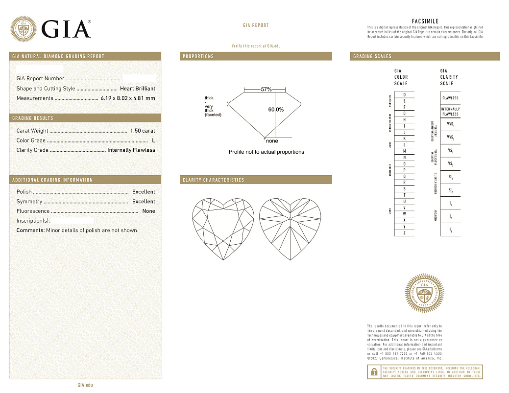 Украшение GIA  Кольцо с бриллиантом 1,50 ct. L/Internally Flawless "Неаrt"   