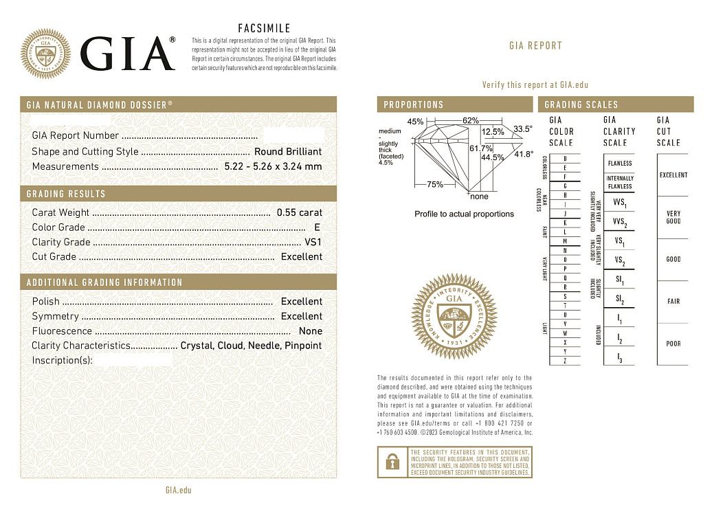 Украшение GIA  Серьги 0,55/0,55 ct. E/VS1 (3 Excellent) Round Diamonds   