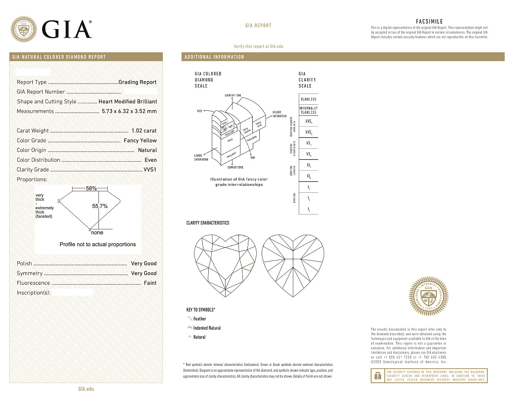 Украшение NO NAME  Серьги 1,01/1,02 Ct. Fancy Yellow/VVS1-VS2 Heart Diamonds   