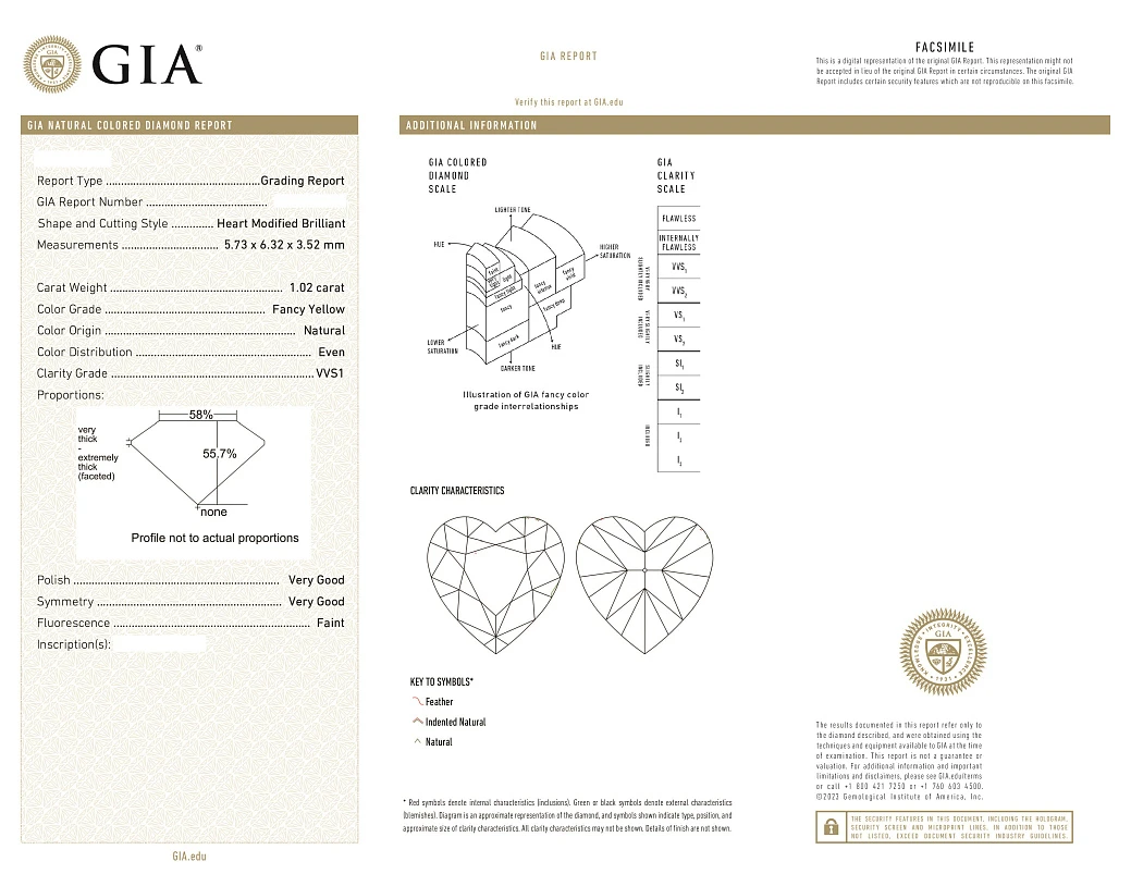 Украшение GIA  Серьги 1,01/1,02 ct. Fancy Yellow/VVS1-VS2 Heart Diamonds   